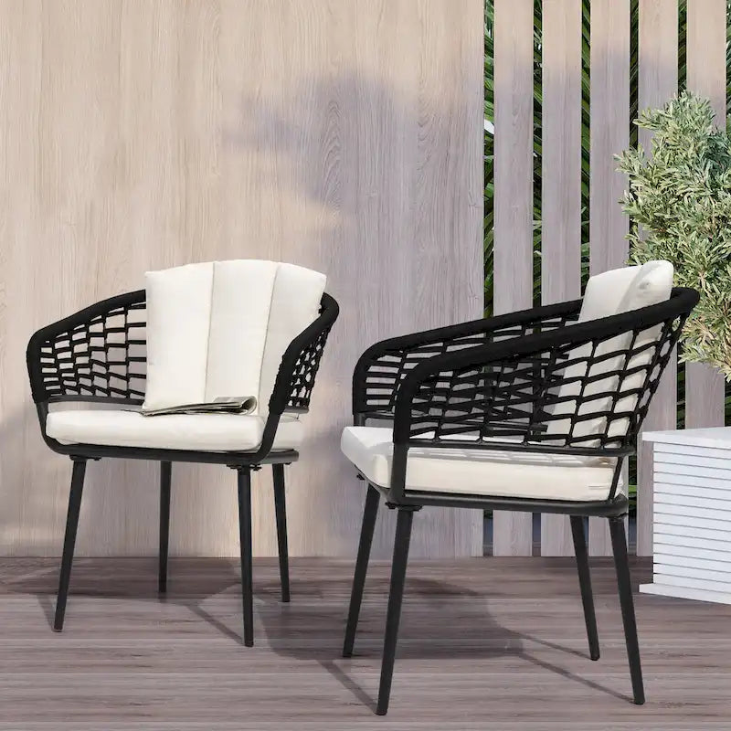 Nuu Garden Outdoor Patio Woven Rope Chairs with 1.97  Thick Cushions, Beige