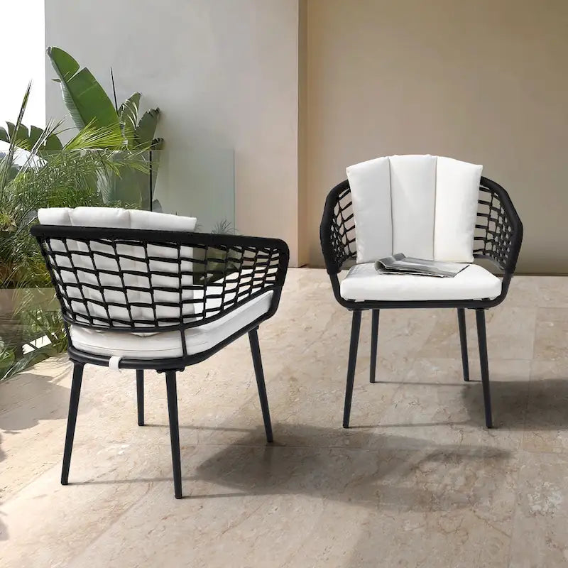 Nuu Garden Outdoor Patio Woven Rope Chairs with 1.97  Thick Cushions, Beige