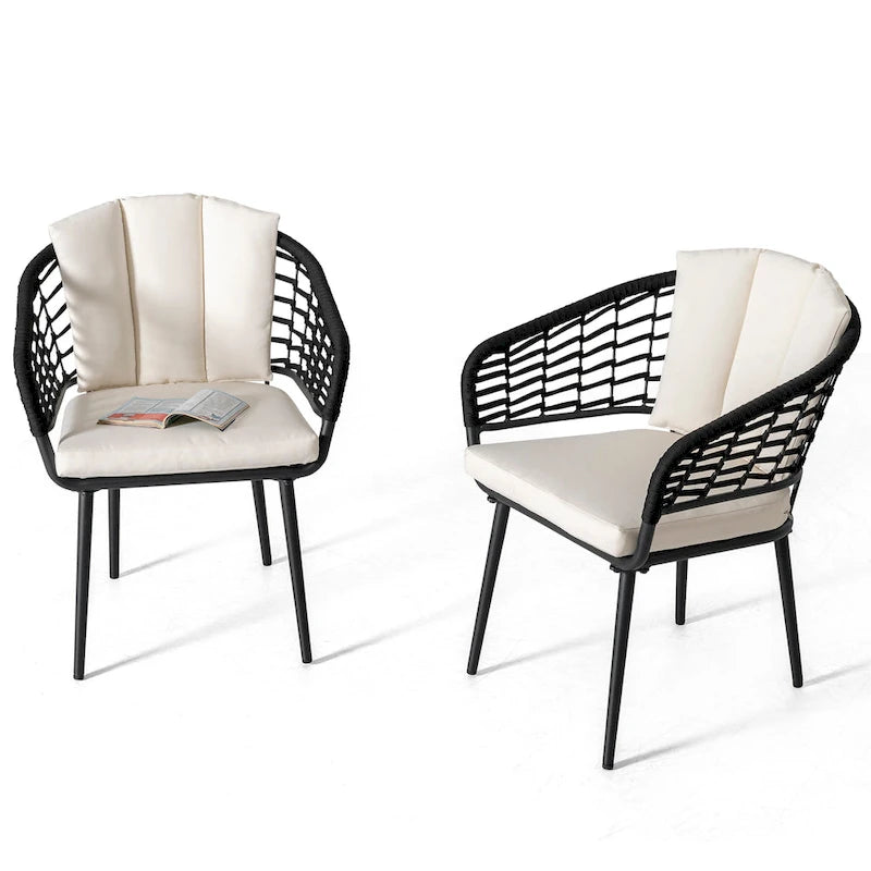 Nuu Garden Outdoor Patio Woven Rope Chairs with 1.97  Thick Cushions, Beige