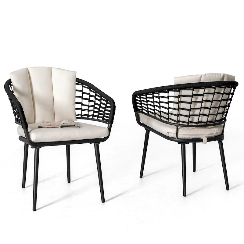 Nuu Garden Outdoor Patio Woven Rope Chairs with 1.97  Thick Cushions, Beige