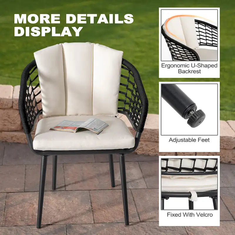 Nuu Garden Outdoor Patio Woven Rope Chairs with 1.97  Thick Cushions, Beige
