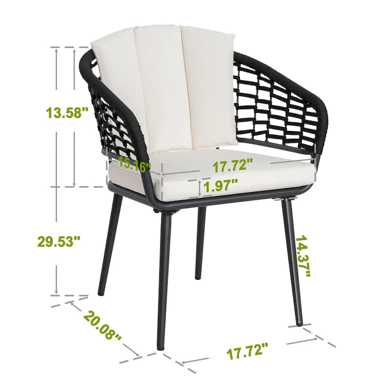 Nuu Garden Outdoor Patio Woven Rope Chairs with 1.97  Thick Cushions, Beige