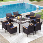 9 Pieces Patio Dining Set Outdoor Rattan Wicker Dining Furniture Set with Umbrella Hole