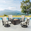 Antique Copper Fire Table Set with 4 Swivel Rocking Chairs