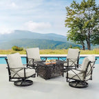 Antique Copper Fire Table Set with 4 Swivel Rocking Chairs