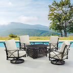 Antique Copper Fire Table Set with 4 Swivel Rocking Chairs