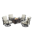 Antique Copper Fire Table Set with 4 Swivel Rocking Chairs