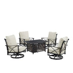 Antique Copper Fire Table Set with 4 Swivel Rocking Chairs