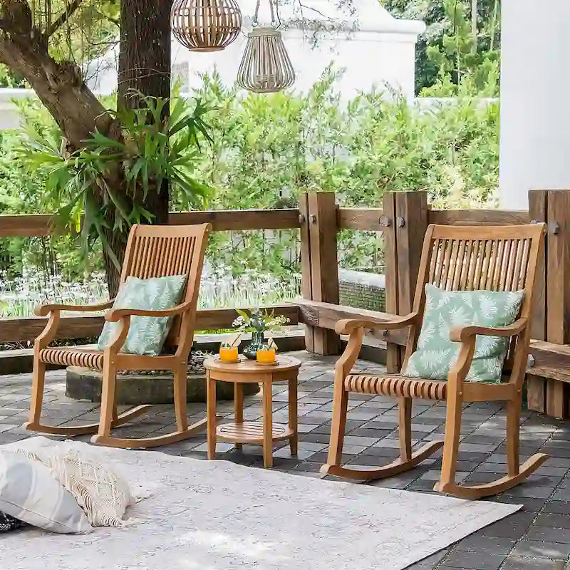 Natural Teak Outdoor Rocking Chairs - Set of 2