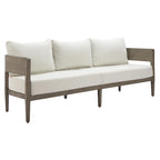 Modern Outdoor Sofa 77.4" 3-Seater Beige Cushioned Patio Couch with Aluminum Frame - Weather Resistant Olefin Fabric