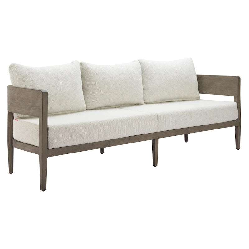 Modern Outdoor Sofa 77.4" 3-Seater Beige Cushioned Patio Couch with Aluminum Frame - Weather Resistant Olefin Fabric
