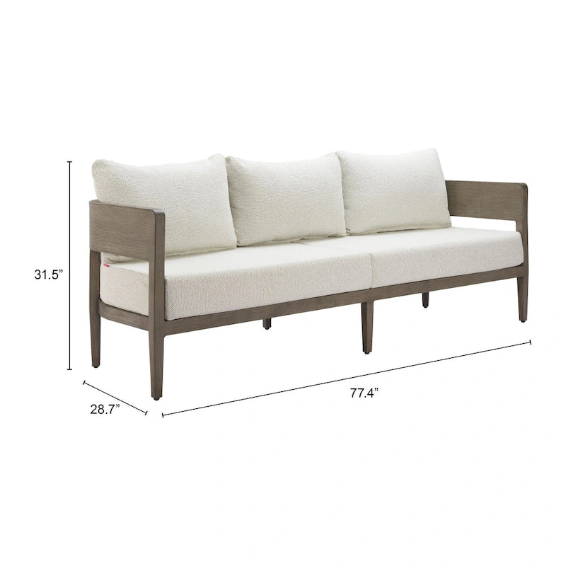Modern Outdoor Sofa 77.4" 3-Seater Beige Cushioned Patio Couch with Aluminum Frame - Weather Resistant Olefin Fabric